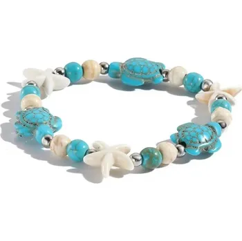 Náramek Mořský náramek s mušlemi a hvězdicí | korálkový náramek, pletený náramek - styl6