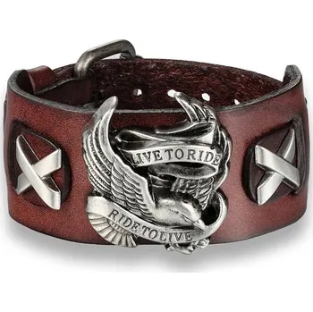 Náramek Pánský kožený motorkářský náramek lebka | pánský náramek, kožený náramek - Káva 2