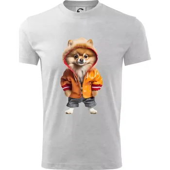 Pomeranian v bundě - Tričko dětské bavlněné - 98 cm / 2 roky ( Světlešedý Melír )