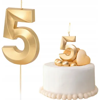 Dortová svíčka SVÍČKA ZLATÁ METALICKÁ ČÍSLICE 5 PĚT DEKORATIVNÍ SVÍČKY NA DORT