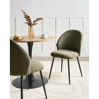 Jídelní židle Sada 2 jídelních židlí tmavě zelená manšestrové čalounění bez područek kovové nohy moderní styl kuchyně jídelna Beliani