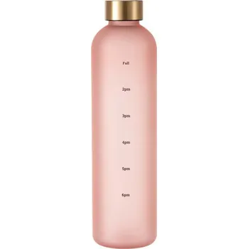 Láhev Sportovní plastová láhev 1l s časovačem | láhev na vodu, fitness láhev - Růžový