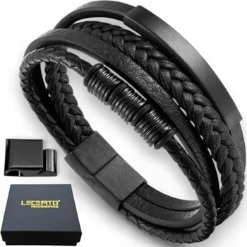 Náramek LECERTO PÁNSKÝ KOŽENÝ PLETENÝ NÁRAMEK S NASTAVITELNOU DÉLKOU 20,5-22 PREMIUM