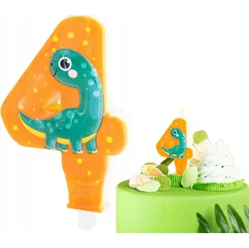Dortová svíčka ČÍSLICE 4 ČTYŘI DEKORATIVNÍ SVÍČKY S DINOSAURY NA DORT