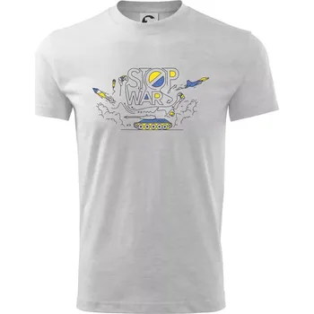 Chlapecké tričko Stop war - Ukrajinské barvy - Tričko dětské bavlněné - 98 cm / 2 roky ( Světlešedý Melír )