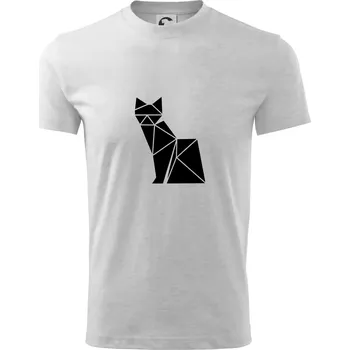 Origami kočka z boku - Tričko dětské bavlněné - 98 cm / 2 roky ( Světlešedý Melír )