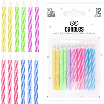 Dortová svíčka MAGICKÉ SVÍČKY NEZHASÍNAJÍCÍ ŠROUBOVICE 12 Ks DEKORATIVNÍ NA DORT K NAROZENINÁM
