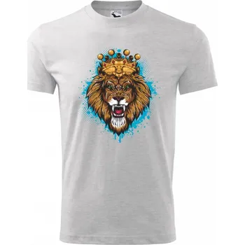 Chlapecké tričko Lev kreslený s korunou - Tričko dětské bavlněné - 98 cm / 2 roky ( Světlešedý Melír )