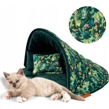 Pelíšek pro kočku BOUDA domeček útulný pelíšek pro kočky koťátko 50x50x34 cm Ukory ZELENÁ