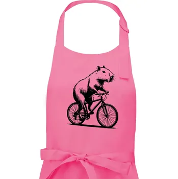 Kuchyňská zástěra Kapybara na kole černá - Pánská zástěra na vaření - Univerzální velikost ( Růžová )