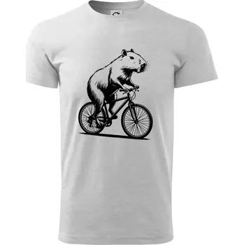 Pánské tričko Kapybara na kole černá - Triko extra velké (5-8XL) - 8XL ( Světlešedý Melír )
