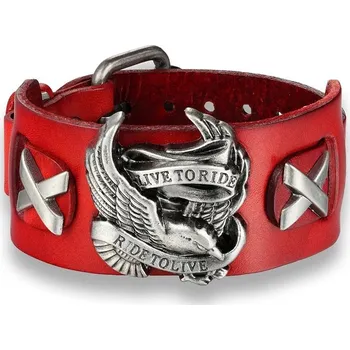 Náramek Pánský kožený motorkářský náramek lebka | pánský náramek, kožený náramek - Červená 2