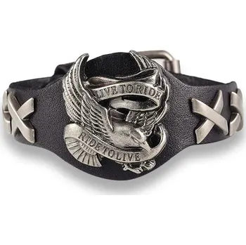 Náramek Pánský kožený motorkářský náramek lebka | pánský náramek, kožený náramek - Černý