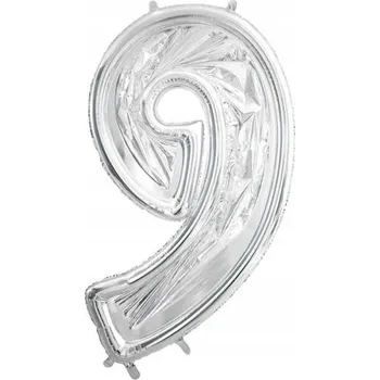 Balónek Forma Číslice "9" pro latexové balónky, 126 cm, stříbrná lesklá