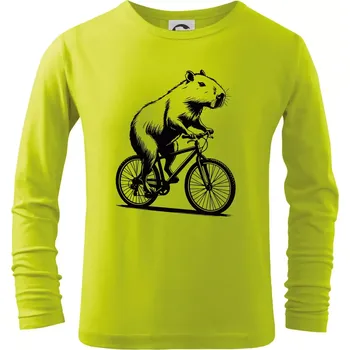 Dětská móda Kapybara na kole černá - Triko dětské Long Sleeve - 158 cm/12 let ( Limetková )