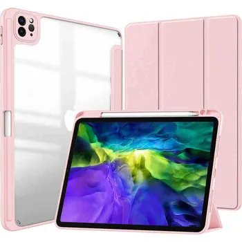 Pouzdro na tablet 2v1 Smart flip cover + zadní silikonový ochranný obal s držákem na pero pro Apple iPad Pro 13" 2025 (8.generace) - světle růžový
