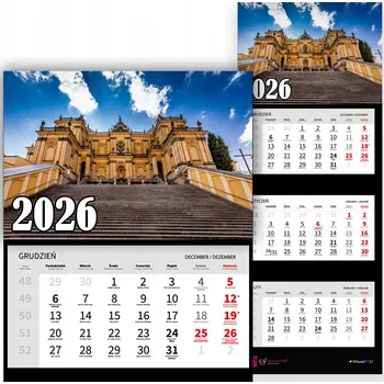 Kalendář NÁSTĚNNÝ KALENDÁŘ TROJDÍLNÝ ROK 2026 BAZILIKA WAMBIERZYCE NÁBOŽENSKÝ VZORY