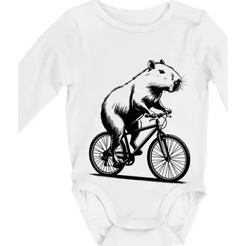 Kojenecký body Kapybara na kole černá - Body kojenecké s dlouhým rukávem - Dlouhý r. do 3 měs ( Bílá )