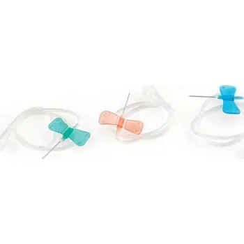 Injekční stříkačka Intravenózní kanyla s hadičkou 23G (motýlek), sterilní, délka 20mm 100ks/balení modrá (Intravenózní kanyla motýlek 23G s hadičkou, průměr 0,6 mm, délka 20 mm, žlutá, sterilní a pohodlná pro aplikaci.)