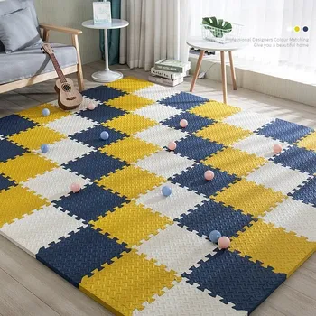 Hrací deka Měkká pěnová podložka pro děti | dětská podložka, hrací koberec - Bílá-žlutá-tmavomodrá , 24 ks