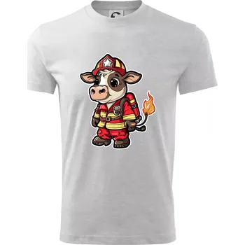 Malý hasič - kravička - Tričko dětské bavlněné - 98 cm / 2 roky ( Světlešedý Melír )