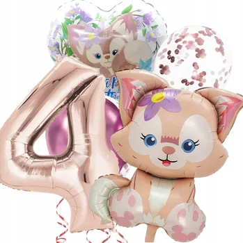 Balónek Sada narozeninových BALÓNKŮ Liška LinaBell Srdce Konfety Rose gold ČÍSLICE 4