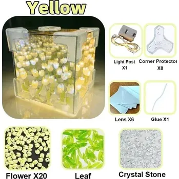 Noční světlo Tulipánová noční lampička zrcadlová DIY | dekorativní lampa, noční světlo - Žluť