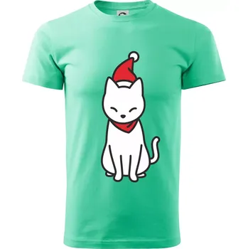 Pánské tričko Vánoční kočka sedící - Klasické pánské triko vyšší gramáže - XS ( Mátová )