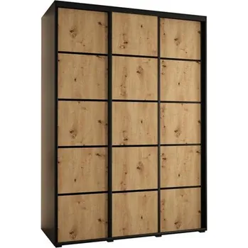 Šatní skříň Šatní skříň s posuvnými dveřmi DAVOS 4, 170cm | Černá / DUB Artisan / černé pojezdy