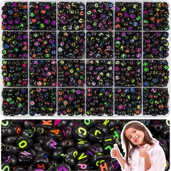 Obraz Korálky s písmeny, kulaté, 7 mm, černé