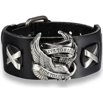 Náramek Pánský kožený motorkářský náramek lebka | pánský náramek, kožený náramek - Černá 2