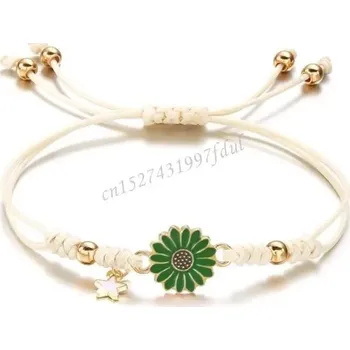 Náramek Náramek s květinou přátelství nastavitelný | dámský náramek, párový náramek - Zelený