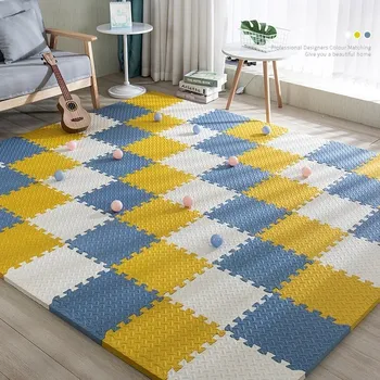 Hrací deka Měkká pěnová podložka pro děti | dětská podložka, hrací koberec - Bílá-Žlutá-Modrá , 12 ks