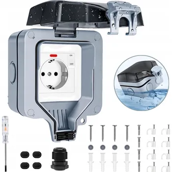 Elektrická zásuvka VENKOVNÍ ELEKTRICKÁ ZÁSUVKA ZAHRADNÍ VODOTĚSNÁ S KOLÍKEM IP66