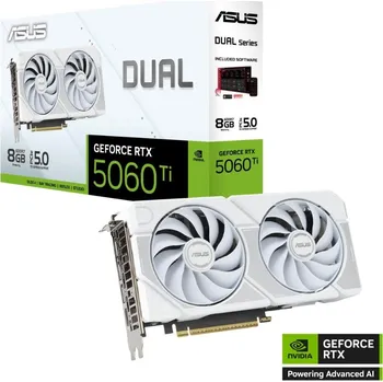 Grafická karta ASUS VGA NVIDIA GeForce RTX 5060 Ti DUAL 8G WHITE, 16GB GDDR7, 3xDP, 1xHDMI