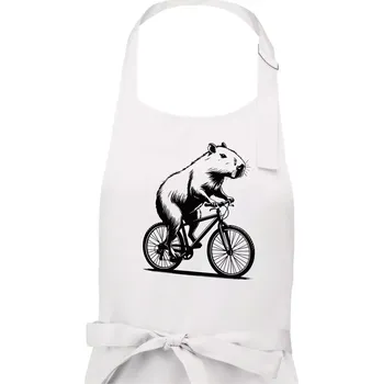 Kuchyňská zástěra Kapybara na kole černá - Dámská zástěra na vaření - Univerzální velikost ( Bílá )