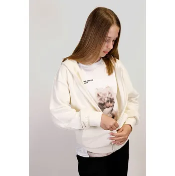 Dívčí mikina Reporter Young | Dívčí krémová mikina s kapucí a potiskem CHERRY - Barva KRÉMOVÁ, Velikost 146 251-0555G-14-220-1