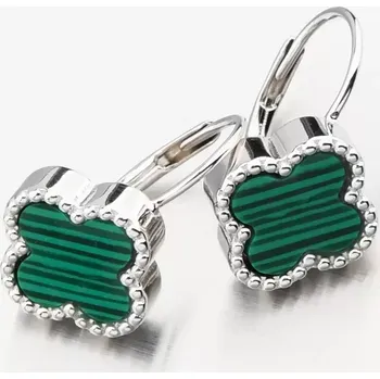 Náušnice Dámské náušnice stříbro 925 čtyřlístky s malachitem PKL-2226