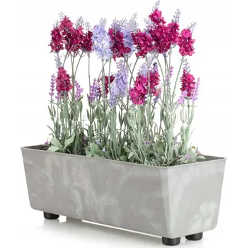 Obraz Moderní KVĚTINÁČ podlouhlý NA NOŽIČKÁCH, šedý beton, loft, 38 x 17 cm