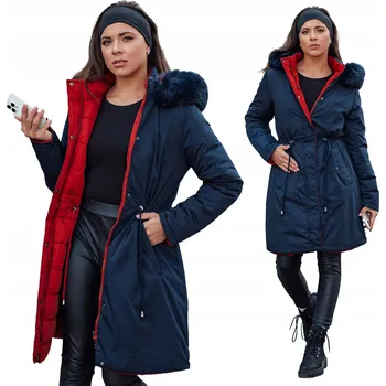 Dámská parka DVOUSTRANNÁ DÁMSKÁ ZIMNÍ BUNDA PARKA S KAPUCÍ TMAVĚ MODRÁ ty4590 - XL