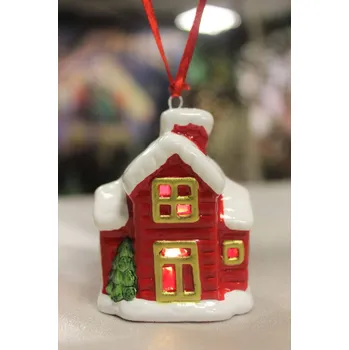 Vánoční dekorace Home decoration Závěsná LED ozdoba DŮM 75 x 55 mm Červená