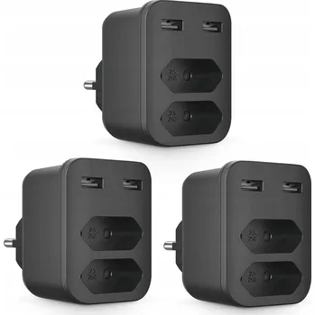 Elektrická zásuvka Elektrická zásuvka, rozbočka se 3 zásuvkami, 4x USB A