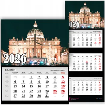 Kalendář TŘÍDÍLNÝ NÁSTĚNNÝ KALENDÁŘ ROK 2026 – Bazilika sv. Petra – Náboženské motivy