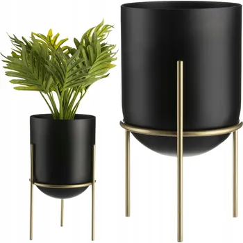 Obraz Kovový Květináč černá, žlutá HowHomely 12 cm x 12 x 20 cm