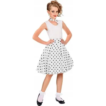 Karnevalový kostým KOSTÝM MALÁ DÁMA SUKNĚ ŠÁTEK BÍLÁ ČERNÉ PUNTÍKY 50. LÉTA
