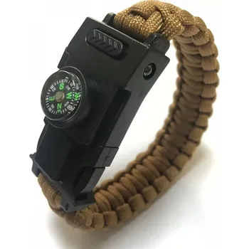 Vybavení pro přežití Nouzový svítící náramek s kompasem a píšťalkou | paracord náramek, outdoor náramek - Hnědý