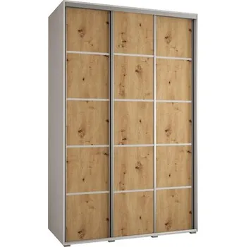 Šatní skříň Šatní skříň s posuvnými dveřmi DAVOS 4, 160cm | Bílá / DUB Artisan / stříbrné