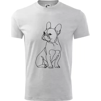 Chlapecké tričko Francouzský buldoček černá kresba - Tričko dětské bavlněné - 98 cm / 2 roky ( Světlešedý Melír )