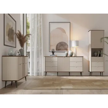 Nábytek Sestava nábytku do obývacího pokoje Rotevio III, Barva: kašmír / kašmír + ořech MIRJAN 5903211426568