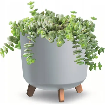 Květináč Vysoký kulatý květináč na nožičkách 30 cm šedý matný